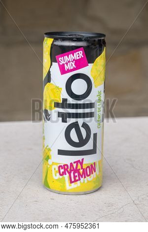 Chisinau, Moldova - March 8, 2023: Can Of Letto Crazy Lemon Taste Drink.