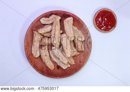 Otak Otak A Traditional Food Made From Fish And Served With Served With Chili Sauce. Top View.