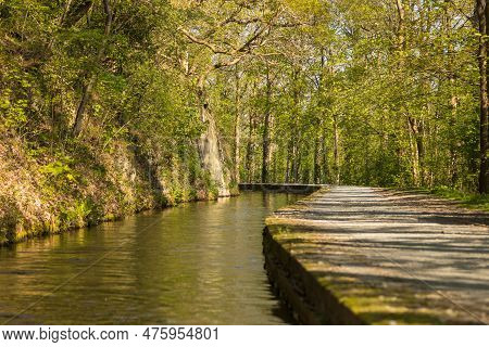 Canal Side In Llangollen. Canal As It Crosses The Pontcysyllte Aquaduct, A World Heritage Site. Llan