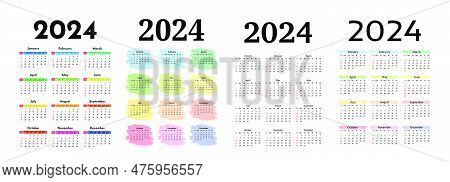 Set Of Four Vertical Calendars For 2024 Isolated On A White Background. Sunday To Monday, Business T
