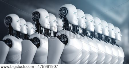 3d Illustration Of Robot Humanoid Group In Concept Of Future Artificial Intelligence And 4th Fourth 