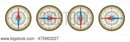 Marine Compass, Nautical Wind Rose With Cardinal Directions Of North, East, South, West And Degree M