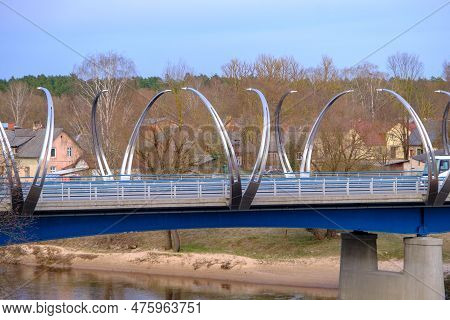 Valmiera, Latvia - April 14 2023: Valmiera City Center. Bridge Across The River.