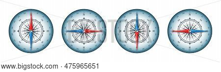 Marine Compass, Nautical Wind Rose With Cardinal Directions Of North, East, South, West And Degree M