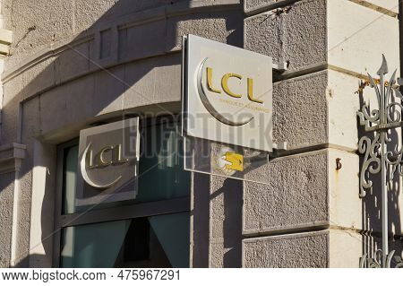 Annecy, France - 06 September 2022: The Sign Of A French Bank, Lcl Credit Lyonnais Bank, Is Hanging 