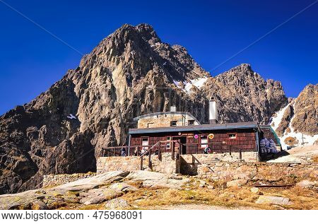 Tatra Mountains, Slovakia - May 19, 2013: Mountain Chalet. High Mountain Hostel Called Teryho Chata 