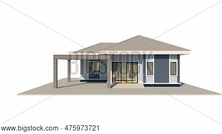 A Single House With Contemporary Style, Light Blue Color Combined With Blue Isolated On White Backgr