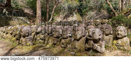 Kyoto, Japan - March 27, 2023: Kawaii Little Buddhas Statues In Otagi Nenbutsu-ji Temple In Kyoto, J