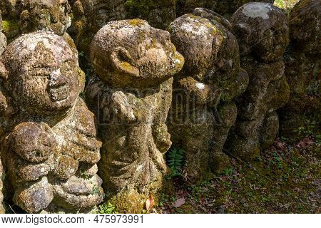 Kyoto, Japan - March 27, 2023: Kawaii Little Buddhas Statues In Otagi Nenbutsu-ji Temple In Kyoto, J
