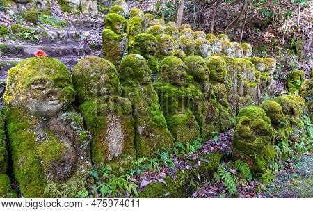 Kyoto, Japan - March 27, 2023: Kawaii Little Buddhas Statues In Otagi Nenbutsu-ji Temple In Kyoto, J