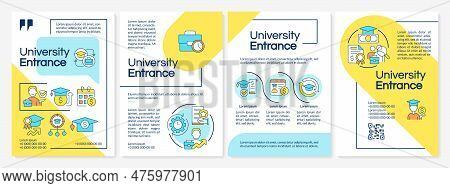 University Entrance Blue And Yellow Brochure Template. College Exam. Leaflet Design With Linear Icon