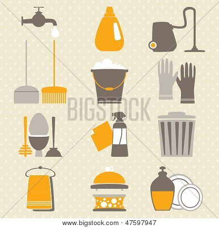 Vector set of decorative home cleaning elements