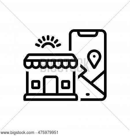 Black Line Icon For Closest Near Nigh Nearby Adjacent Abutting Location App Mobile Search Map Locato