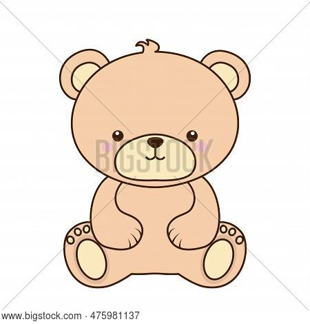 Vector Cute Bear Doll Icon. Vector Playful Bright Brown Bear Sitting Icon. Stuffed Teddy Bear