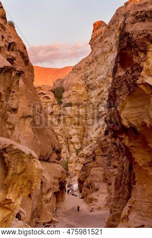 Wadi Musa, Jordan - November 2, 2022: Rocks And Road View At Little Petra, Siq Al-barid