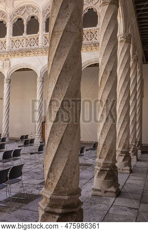 Valladolid, Spain - July 19th, 2020: Colegio De San Gregorio Courtyard Ground Floor. Isabelline Styl