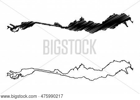 Lake Varna And Beloslav (republic Of Bulgaria) Map Vector Illustration, Scribble Sketch Varnensko An