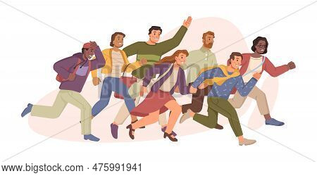 People Running For Discounts And Final Sale In Supermarket And Store. Isolated Male And Female Chara