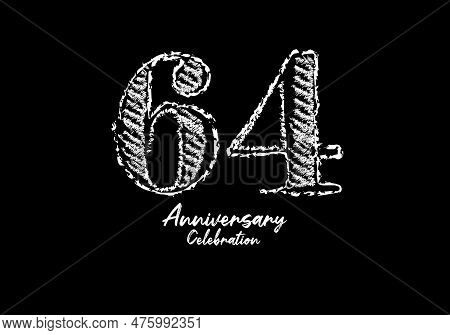 64 Years Anniversary Celebration Logotype White Vector, 64th Birthday Logo, 64 Number Design, Annive