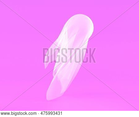 White Transparent Silk Cloth On Pink Background, 3d Render. Ghost Sheet Costume, Spirit Or Phantom S