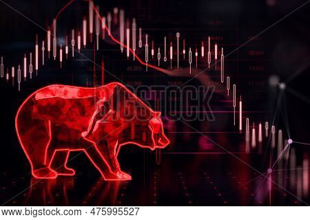Global Economy Crisis And Bearish Stock Market Crash Concept With Falling Down Digital Red Financial