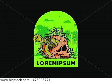 Illustration Design Of The Sea Turtle In The Skull Shape With Several Grass