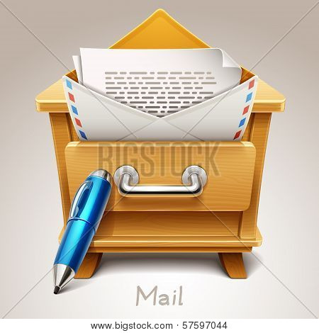 Wooden drawer illustration for mail icon
