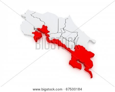 Map of Puntarenas. Costa Rica. 3d