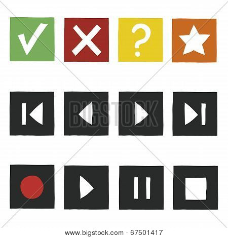 Simple hand draw game icons set.