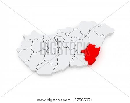 Map of Bekes. Hungary. 3d