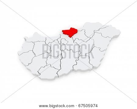 Map of Nograd. Hungary. 3d