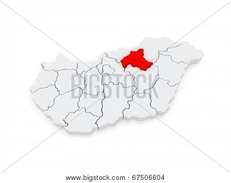 Map of Heves. Hungary. 3d