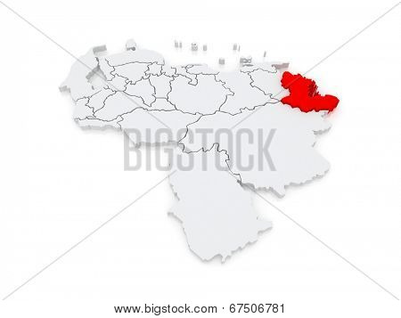 Map of Delta Amacuro. Venezuela. 3d