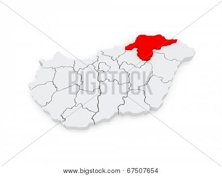 Map of Borsod-Abauj-Zemplen. Hungary. 3d