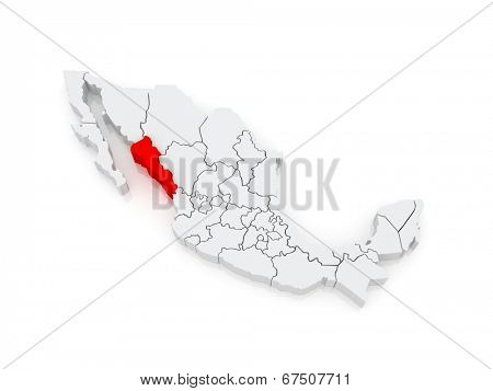 Map of Sinaloa. Mexico. 3d