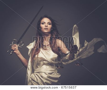 Femida, Goddess of Justice, with scales and sword 