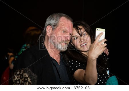 MOSCOW - JUNE, 14: American director Terry Gilliam with fans. Movie Premiere The Zero Theorem at the Barvikha Village. June 14, 2014 in Moscow, Russia