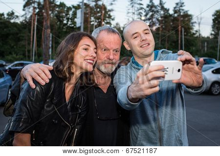 MOSCOW - JUNE, 14: American director Terry Gilliam with fans. Premiere of the movie The Zero Theorem at the Barvikha Village. June 14, 2014 in Moscow, Russia