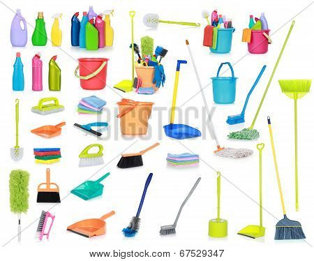Cleaning Supplies Isolated On White Background
