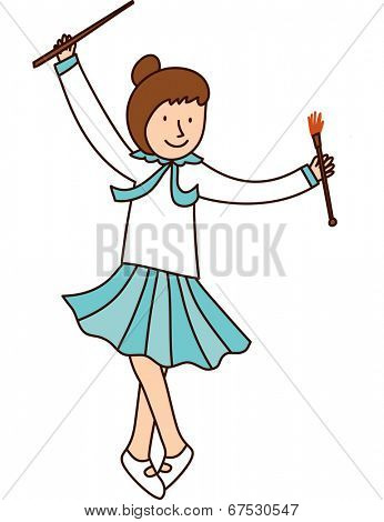The view of girl with Indian club exercise 