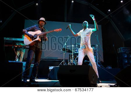LOULE - JUNE 26: Debademba, traditional band from Mali, performs on stage at festival med, a world music festival, in Loule, Portugal, June 26, 2014 