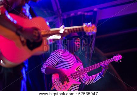 LOULE - JUNE 26: Debademba, traditional band from Mali, performs on stage at festival med, a world music festival, in Loule, Portugal, June 26, 2014 