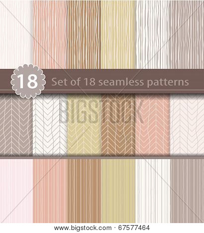 Set Of 18 Seamless Patterns, Wood, Line Art Design