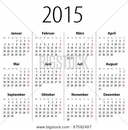 German Solid Calendar For 2015