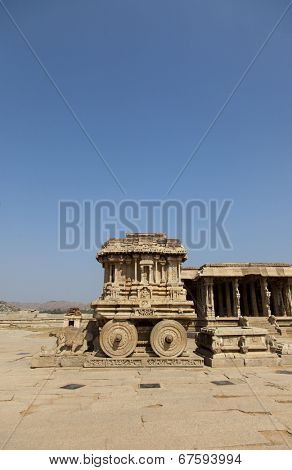 Stone chariot at Vittala temple - one of the highlight of the Hampi temple complex in India