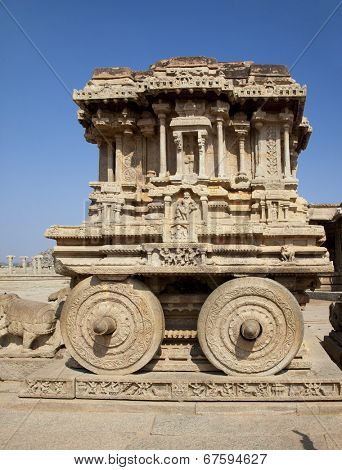 Stone chariot at Vittala temple - one of the highlight of the Hampi temple complex in India
