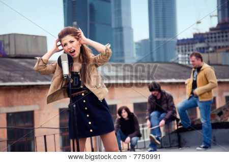 Group of musicians on a roof