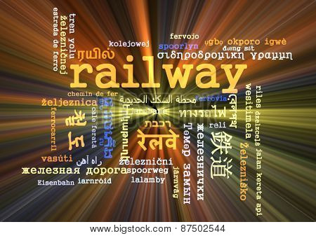 Background concept wordcloud multilanguage international many language illustration of railway glowing light