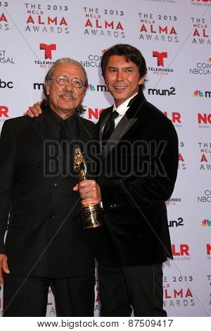 LOS ANGELES - SEP 27:  Edward James Olmos, Lou Diamond Phillips at the 2013 ALMA Awards - Press Room at Pasadena Civic Auditorium on September 27, 2013 in Pasadena, CA 