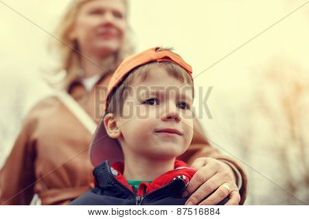 Mother With Little Boy In Vintage Style